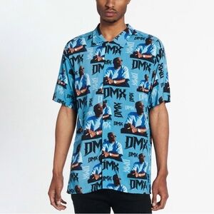 DMX All Over Print Blue Button Up Shirt Mens Size M